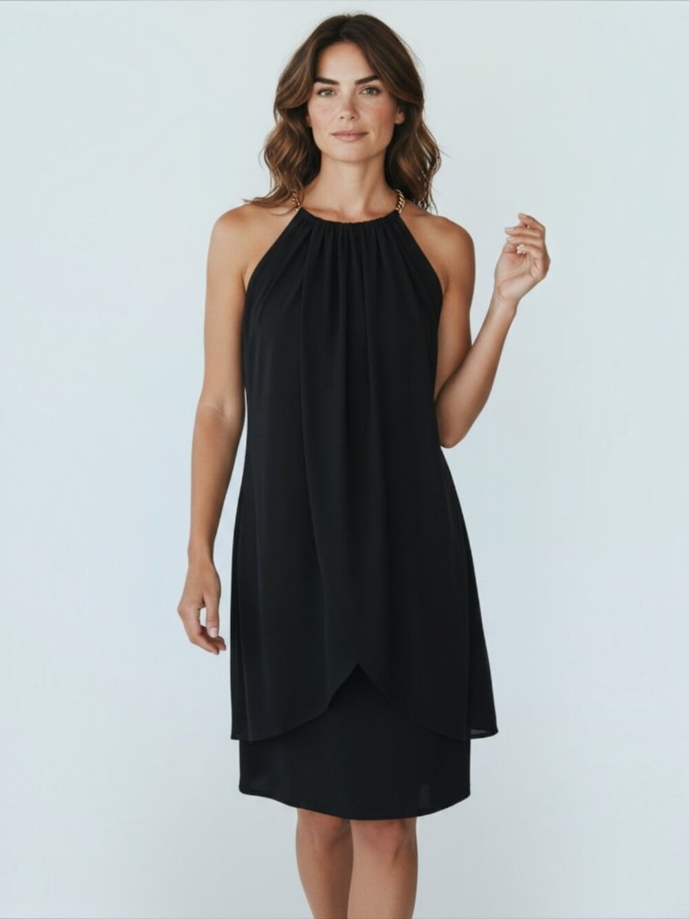 Kensie Black Draped Snake-Chain Halter Dress - Size 10